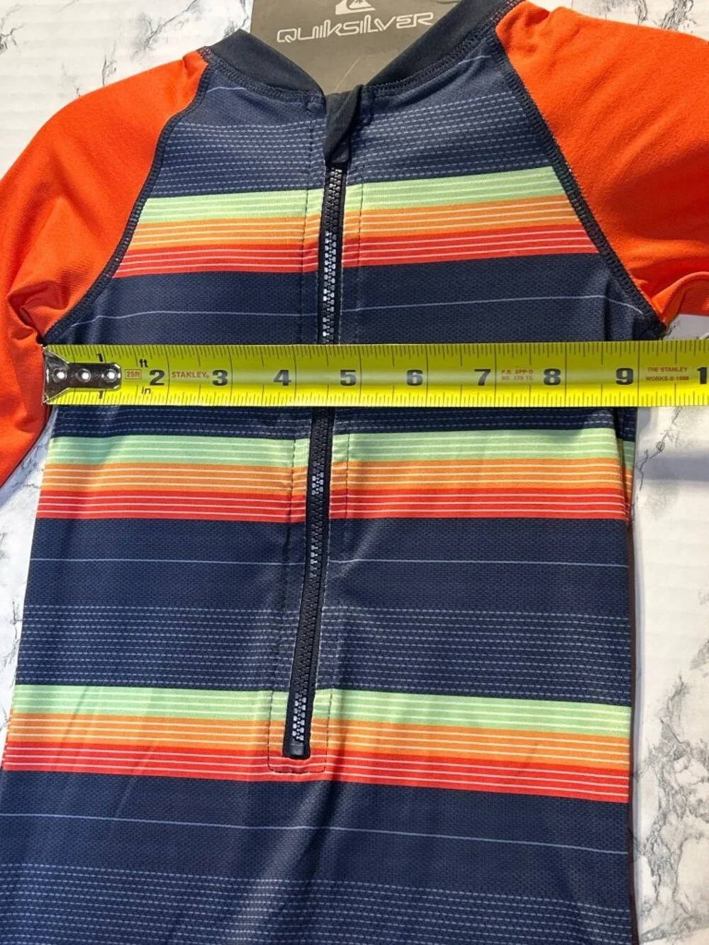 Quiksilver 18M Toddler Boys UPF 50+ Long Sleeve Striped Swimsuit Navy & Orange